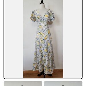 Anthropologie Midi Dress New Size Medium White Blue Coquette Italy Greece Lemon